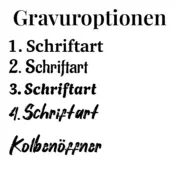 Gravuroptionen den Flaschenöffner Motorkolben mit verschiedenen Schriftarten