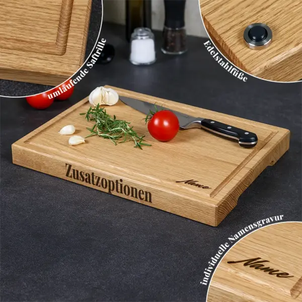 schneidebrett-optionen-saftrille-gravur-fuesse Übersicht der Zusatzoptionen für Schneidebretter: Saftrille, Gravur und Edelstahlfüße